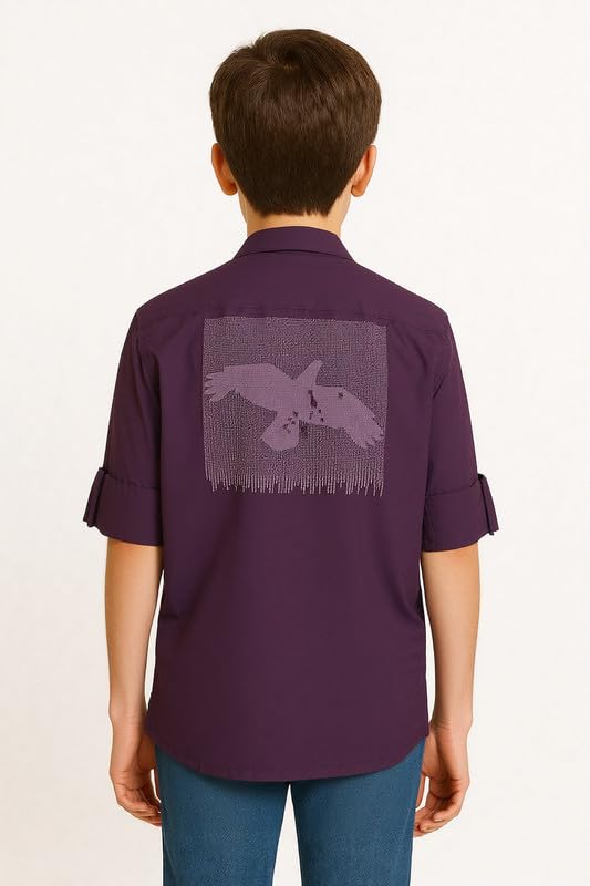 CAVIO Boys Cotton Full Sleeves Graphic Printed Shirt Violet