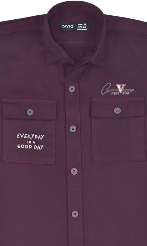 CAVIO Boys Cotton Full Sleeves Graphic Printed Shirt Violet