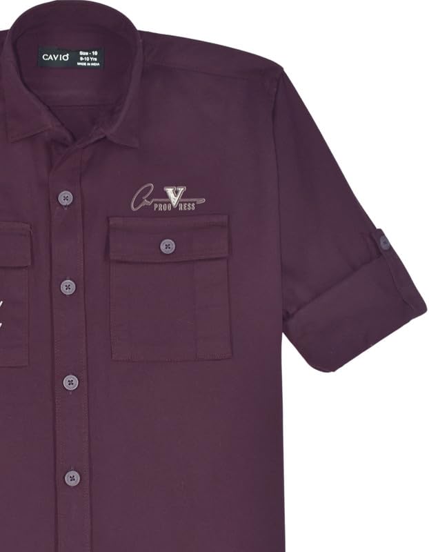 CAVIO Boys Cotton Full Sleeves Graphic Printed Shirt Violet