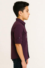 CAVIO Boys Cotton Full Sleeves Graphic Printed Shirt Violet