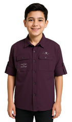 CAVIO Boys Cotton Full Sleeves Graphic Printed Shirt Violet