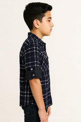 CAVIO Boys Cotton Checks Full Sleeves Shirt with Regular Fit T-Shirt Black