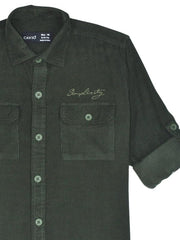 CAVIO Boys Cotton Regular Fit Spread Collar Full Sleeves Plain Shirt DarkGreen