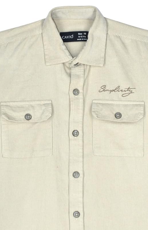 CAVIO Boys Cotton Regular Fit Spread Collar Full Sleeves Plain Shirt Cream