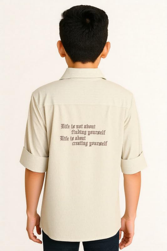 CAVIO Boys Cotton Regular Fit Spread Collar Full Sleeves Plain Shirt Cream