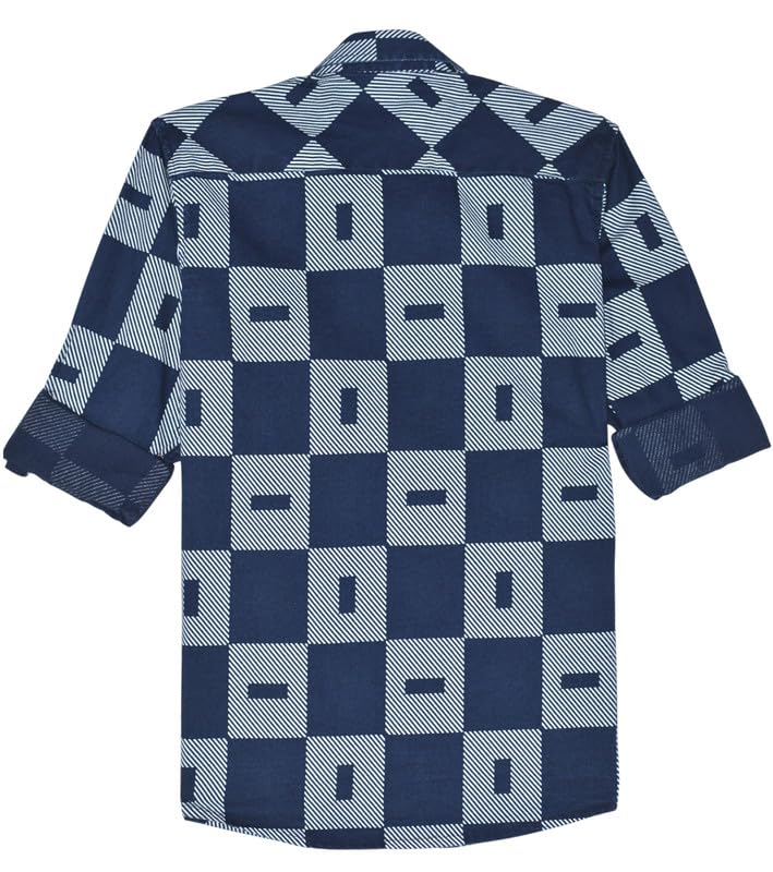 CAVIO Boys Cotton Full Sleeves Checks Shirt with Regular Fit T-Shirt Navy