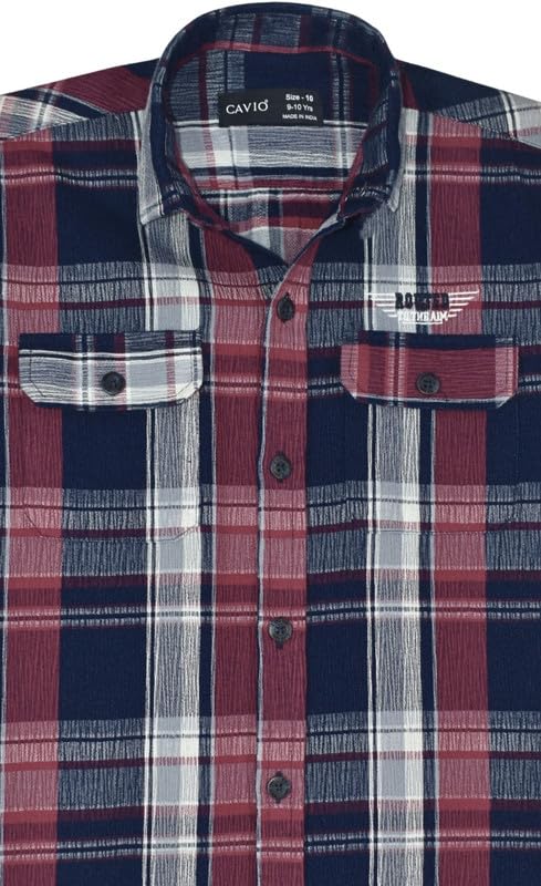 CAVIO Boys Regular fit Checks Full Sleeves Casual Shirt Red