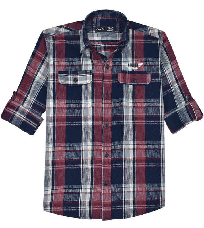 CAVIO Boys Regular fit Checks Full Sleeves Casual Shirt Red