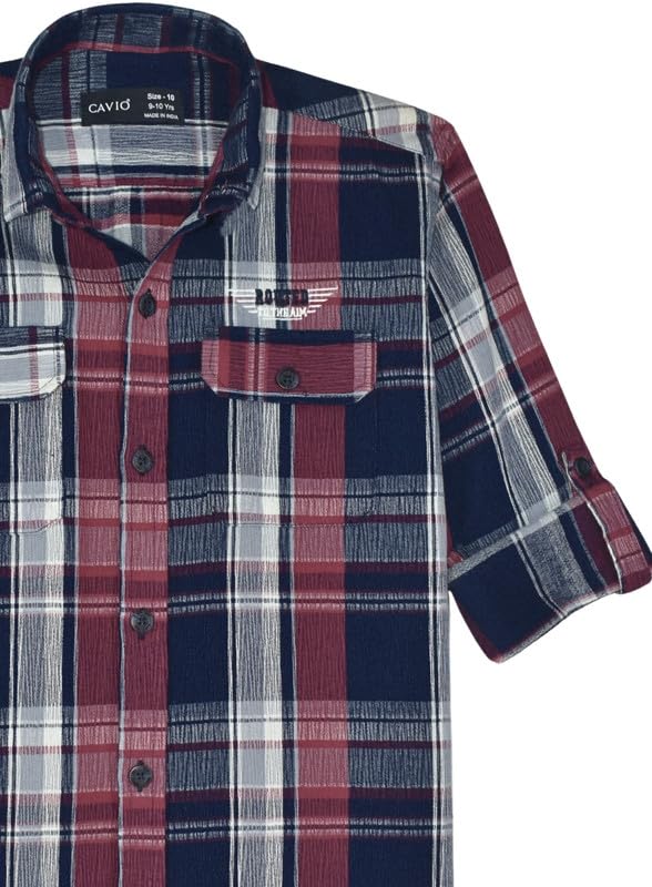 CAVIO Boys Regular fit Checks Full Sleeves Casual Shirt Red
