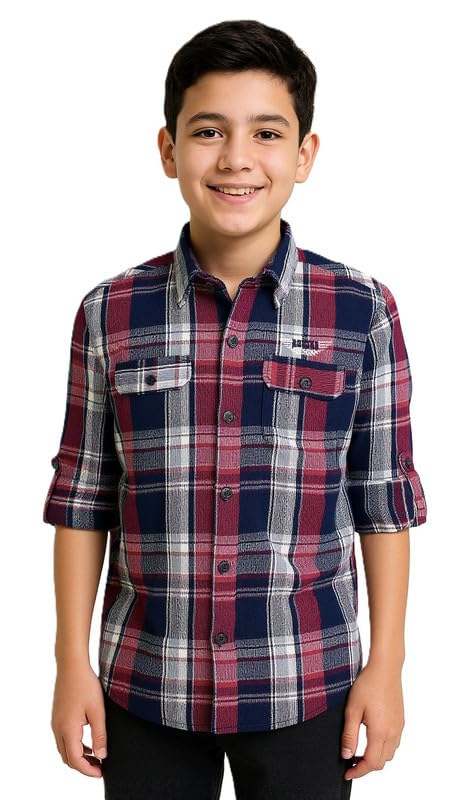 CAVIO Boys Regular fit Checks Full Sleeves Casual Shirt Red