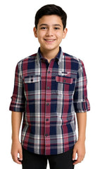 CAVIO Boys Regular fit Checks Full Sleeves Casual Shirt Red