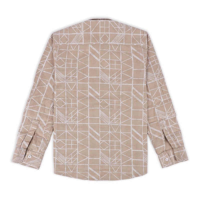 CAVIO Boys Cotton Printed Full Sleeves Shirt with Regular Fit T-Shirt Cream