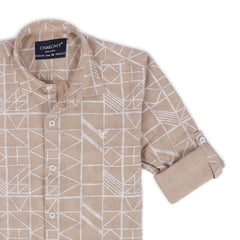 CAVIO Boys Cotton Printed Full Sleeves Shirt with Regular Fit T-Shirt Cream