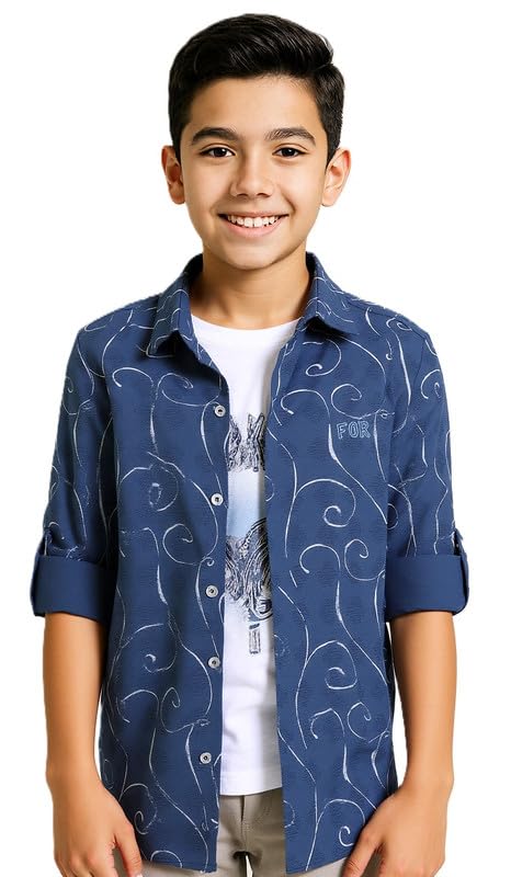 CAVIO Boys Cotton Printed Full Sleeves Shirt with Regular Fit T-Shirt