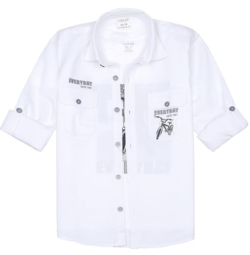 CHARCHIT Boys Full Sleeves Geometric Printed Shirt White