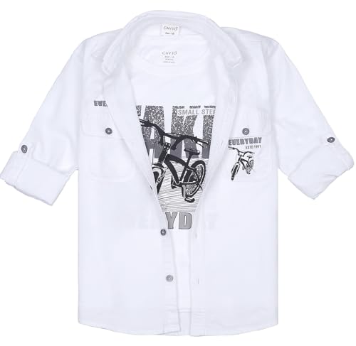 CHARCHIT Boys Full Sleeves Geometric Printed Shirt White
