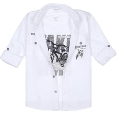 CHARCHIT Boys Full Sleeves Geometric Printed Shirt White
