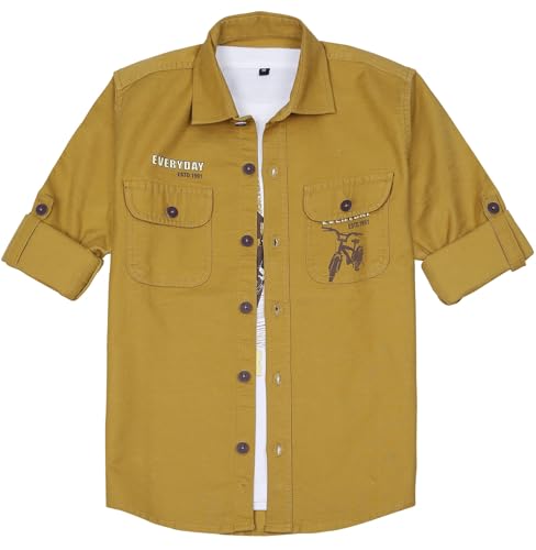 Boys Full Sleeves Graphic Printed Shirt and T-Shirt Gold