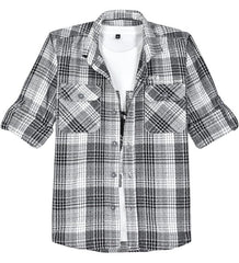 CAVIO Boys Cotton Full Sleeves Checked Shirt and T-Shirt Black