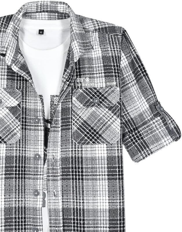 CAVIO Boys Cotton Full Sleeves Checked Shirt and T-Shirt Black