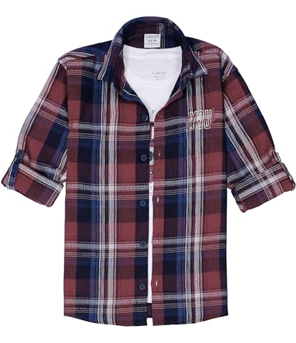 Boys Full Sleeves Checked Shirt and T-Shirt Red