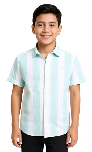 CAVIO Boys Half Sleeves Striped Shirt Seagreen