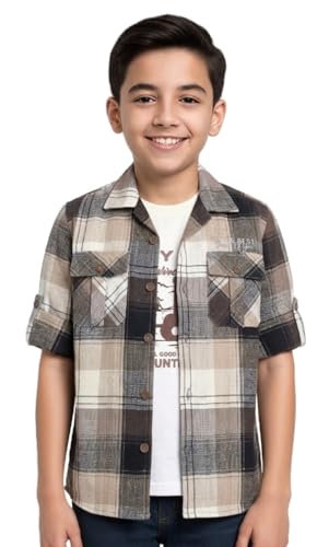 Boys Full Sleeves Checked Shirt and T-Shirt White