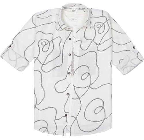 Boys Full Sleeves Geometric Printed Shirt and T-Shirt Cream