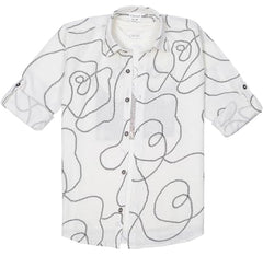 Boys Full Sleeves Geometric Printed Shirt and T-Shirt Cream