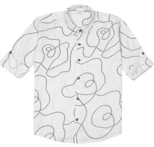 Boys Full Sleeves Geometric Printed Shirt and T-Shirt Cream
