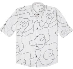Boys Full Sleeves Geometric Printed Shirt and T-Shirt Cream