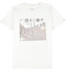 Boys Full Sleeves Geometric Printed Shirt and T-Shirt Cream