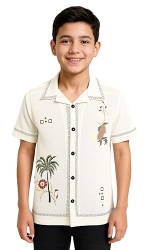 CAVIO Boys Half Sleeves Embroidered Shirt Cream