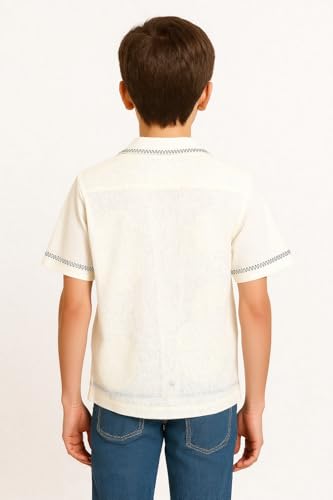 CAVIO Boys Half Sleeves Embroidered Shirt Cream