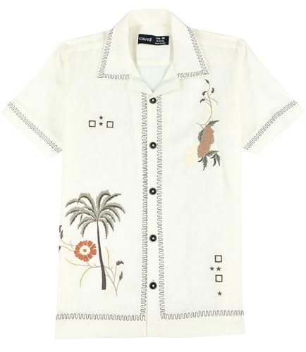 CAVIO Boys Half Sleeves Embroidered Shirt Cream