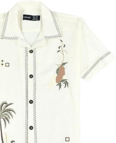 CAVIO Boys Half Sleeves Embroidered Shirt Cream
