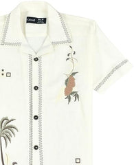 CAVIO Boys Half Sleeves Embroidered Shirt Cream