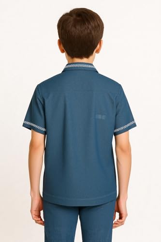 CAVIO Boys Half Sleeves Embroidered Shirt Blue