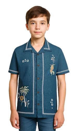 CAVIO Boys Half Sleeves Embroidered Shirt Blue