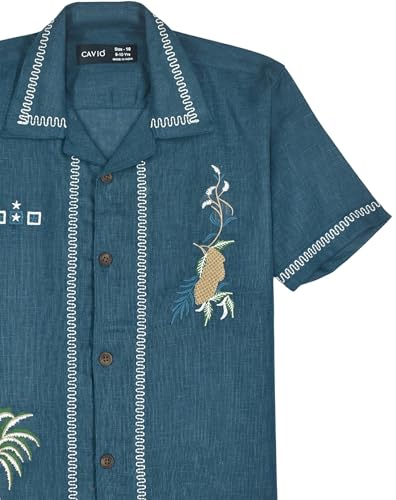 CAVIO Boys Half Sleeves Embroidered Shirt Blue