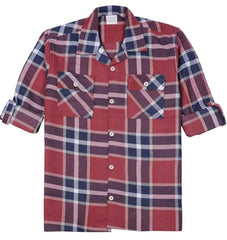 Boys Full Sleeves Checked Shirt and T-Shirt Maroon