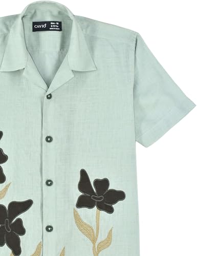 CAVIO Boys Half Sleeves Embroidered Shirt Seagreen