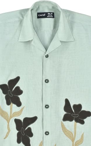 CAVIO Boys Half Sleeves Embroidered Shirt Seagreen