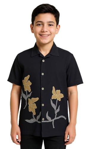 CAVIO Boys Half Sleeves Embroidered Shirt Black