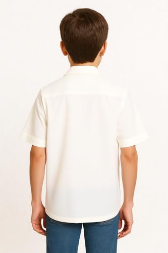 CAVIO Boys Half Sleeves Embroidered Shirt Cream
