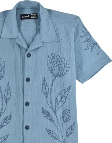 CAVIO Boys Floral Printed Short Sleeve Casual Shirt Blue