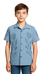 CAVIO Boys Floral Printed Short Sleeve Casual Shirt Blue