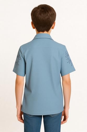 CAVIO Boys Floral Printed Short Sleeve Casual Shirt Blue