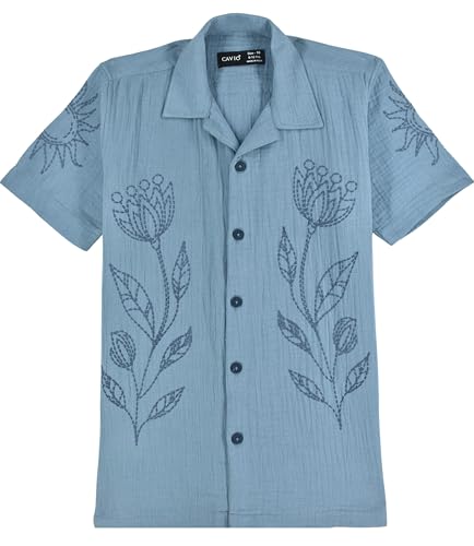 CAVIO Boys Floral Printed Short Sleeve Casual Shirt Blue