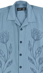 CAVIO Boys Floral Printed Short Sleeve Casual Shirt Blue